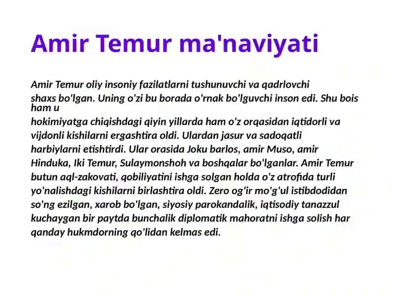 Amir Temur-yuksak ma'naviyat sohibi 2