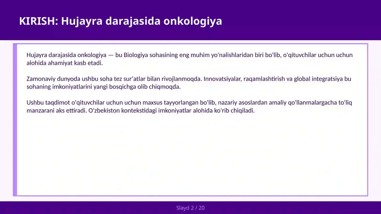 HUJAYRA DARAJASIDA ONKOLOGIYA 2