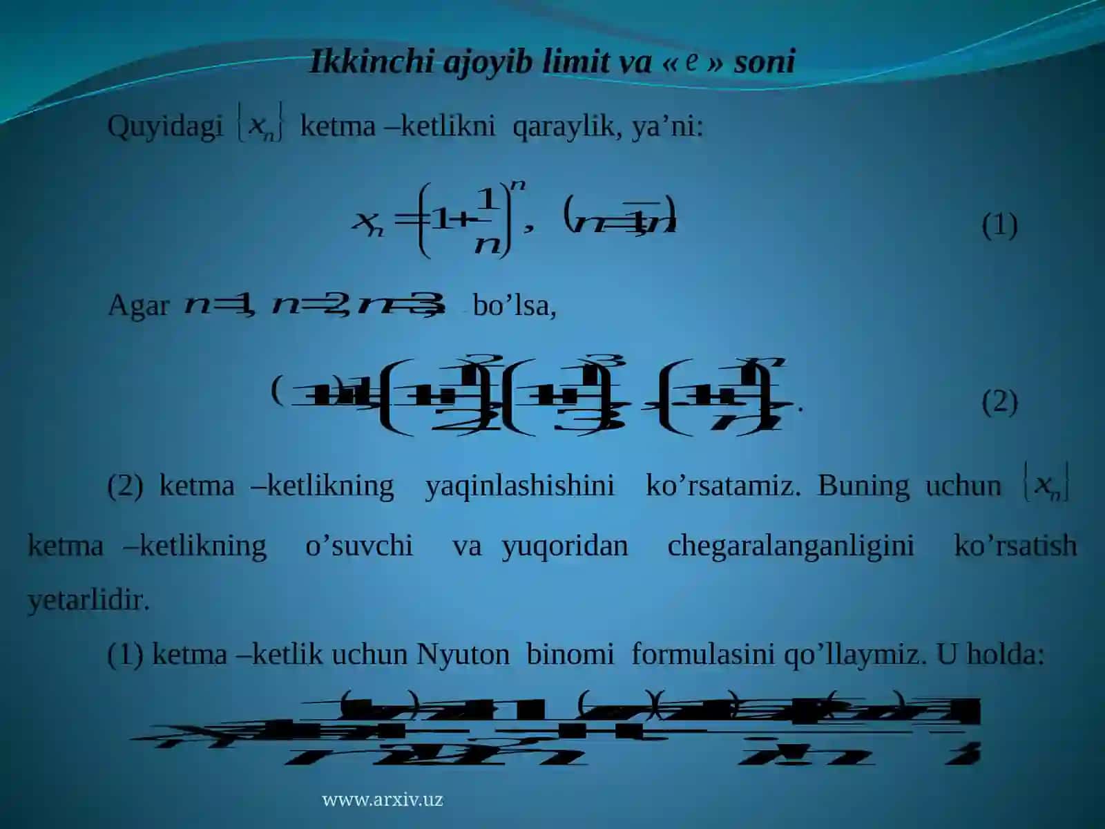Ikkinchi ajoyib limit va e soni 2