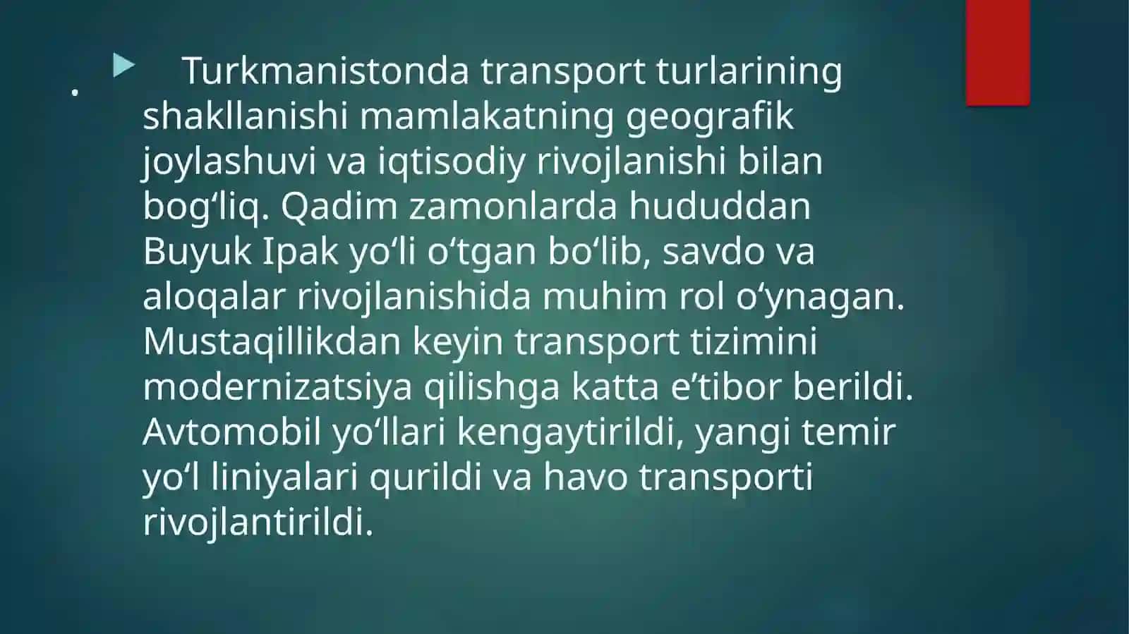 Turkmaniston transporti 2