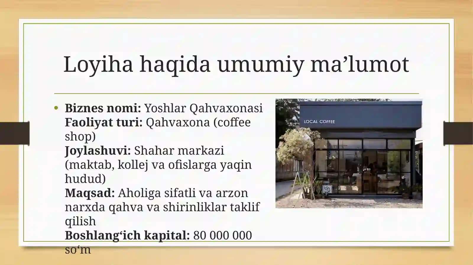 “YoshlarQahvaxonasi” loyihasi 2