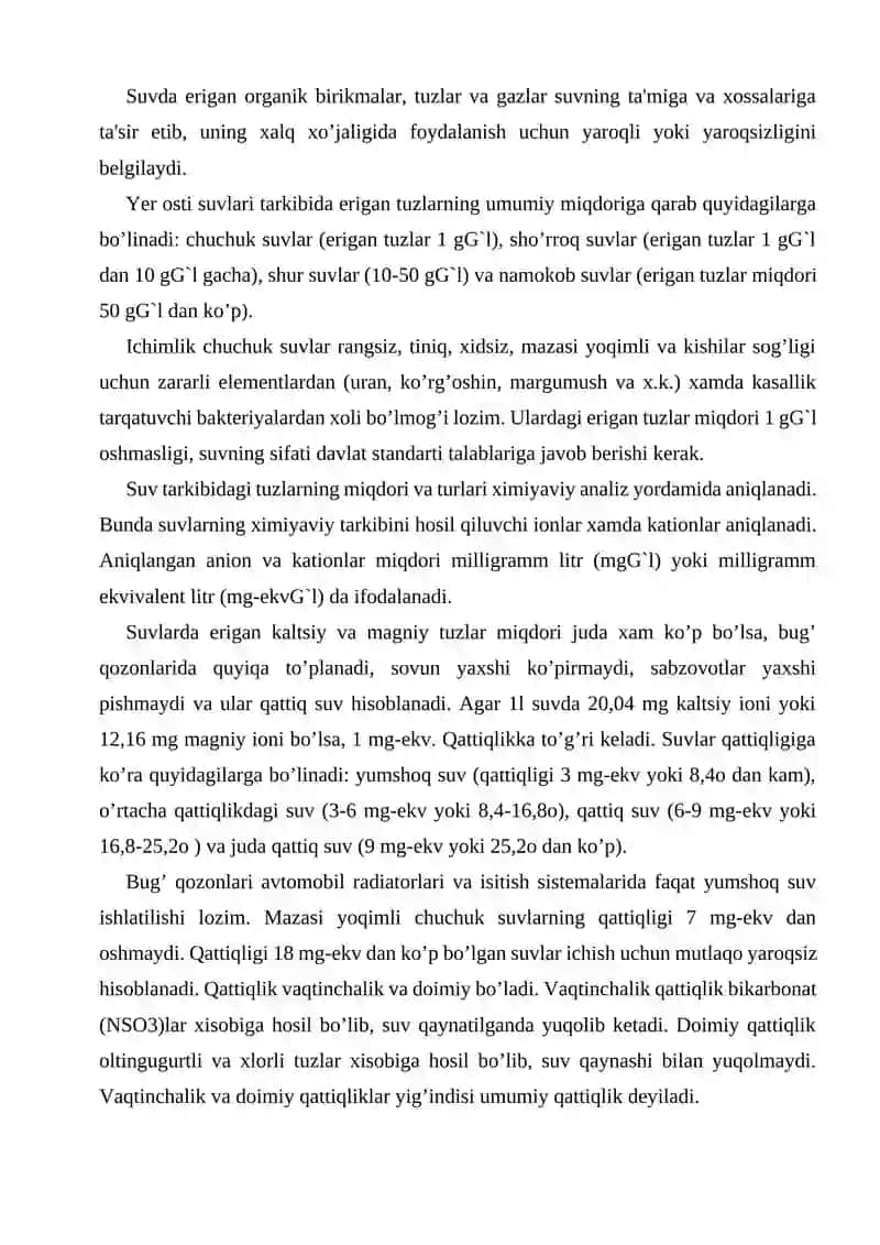 Yer osti suvlariining ximiyaviy tarkibi 2