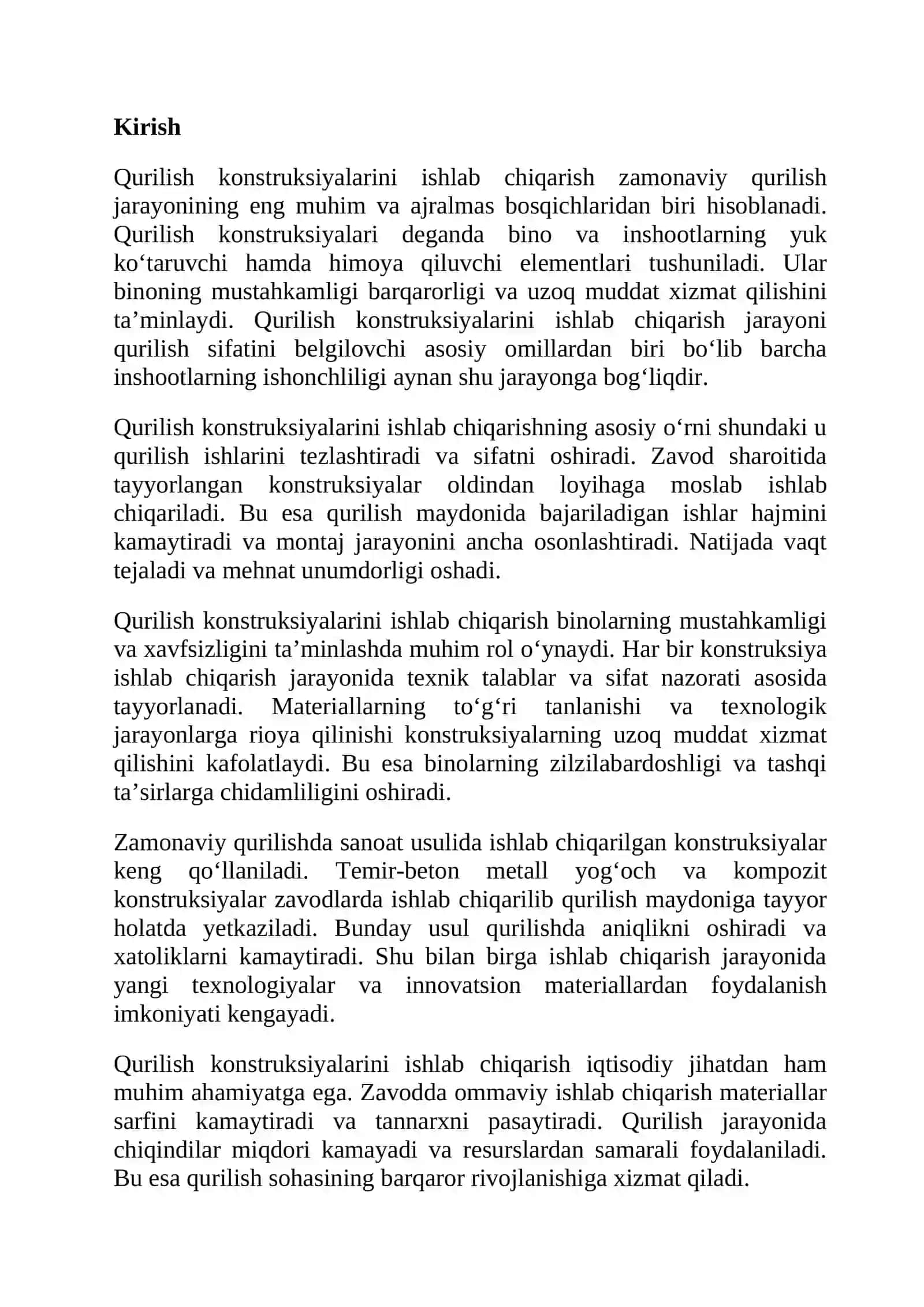Qurilish kontsruksiyalarini ishlab chiqarishdagi o‘rni 2