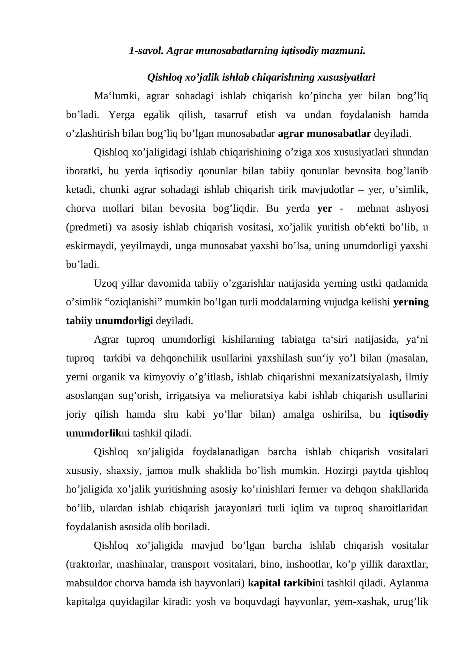 AGRAR MUNOSABATLARNING IQTISODIY MAZMUNI 2