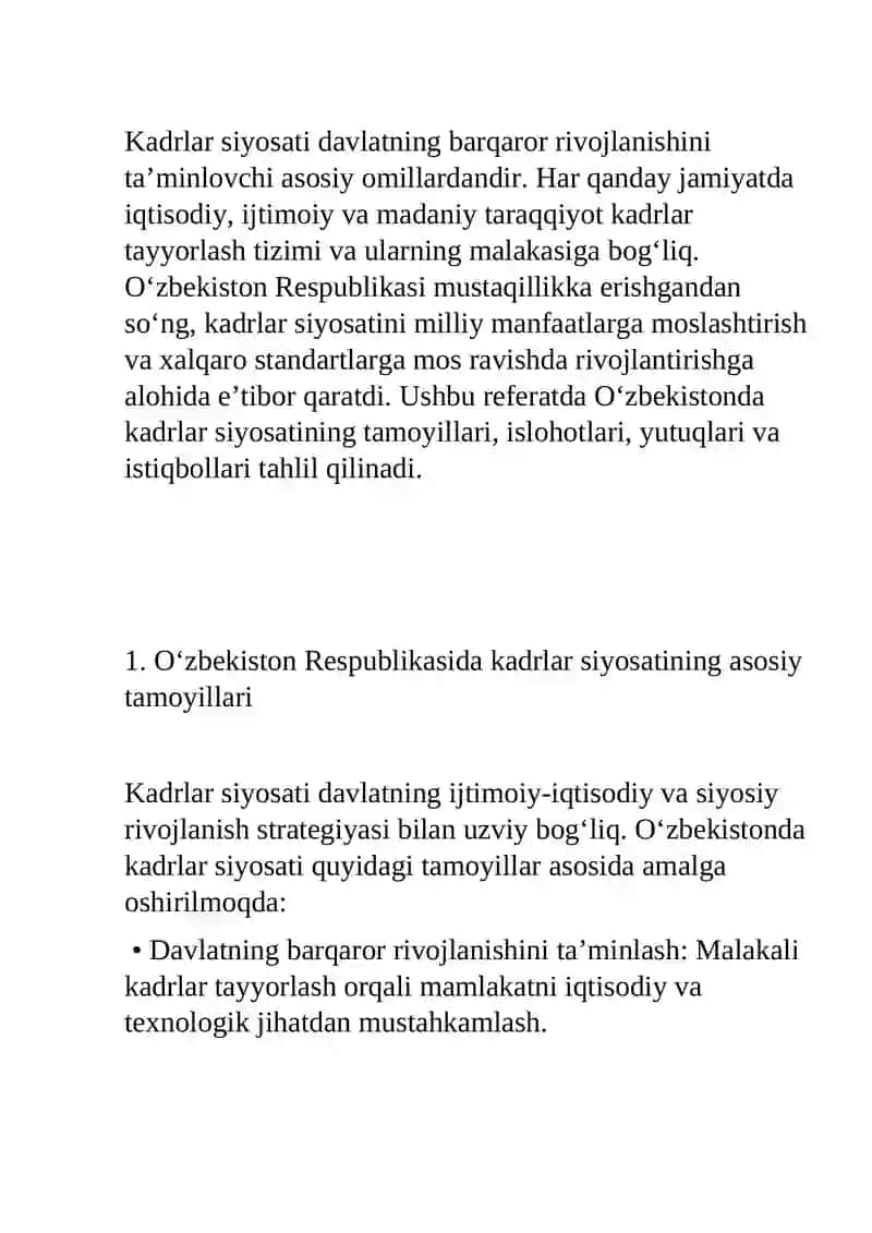 O’zbekiston Respublikasida kadrlar siyosati 2