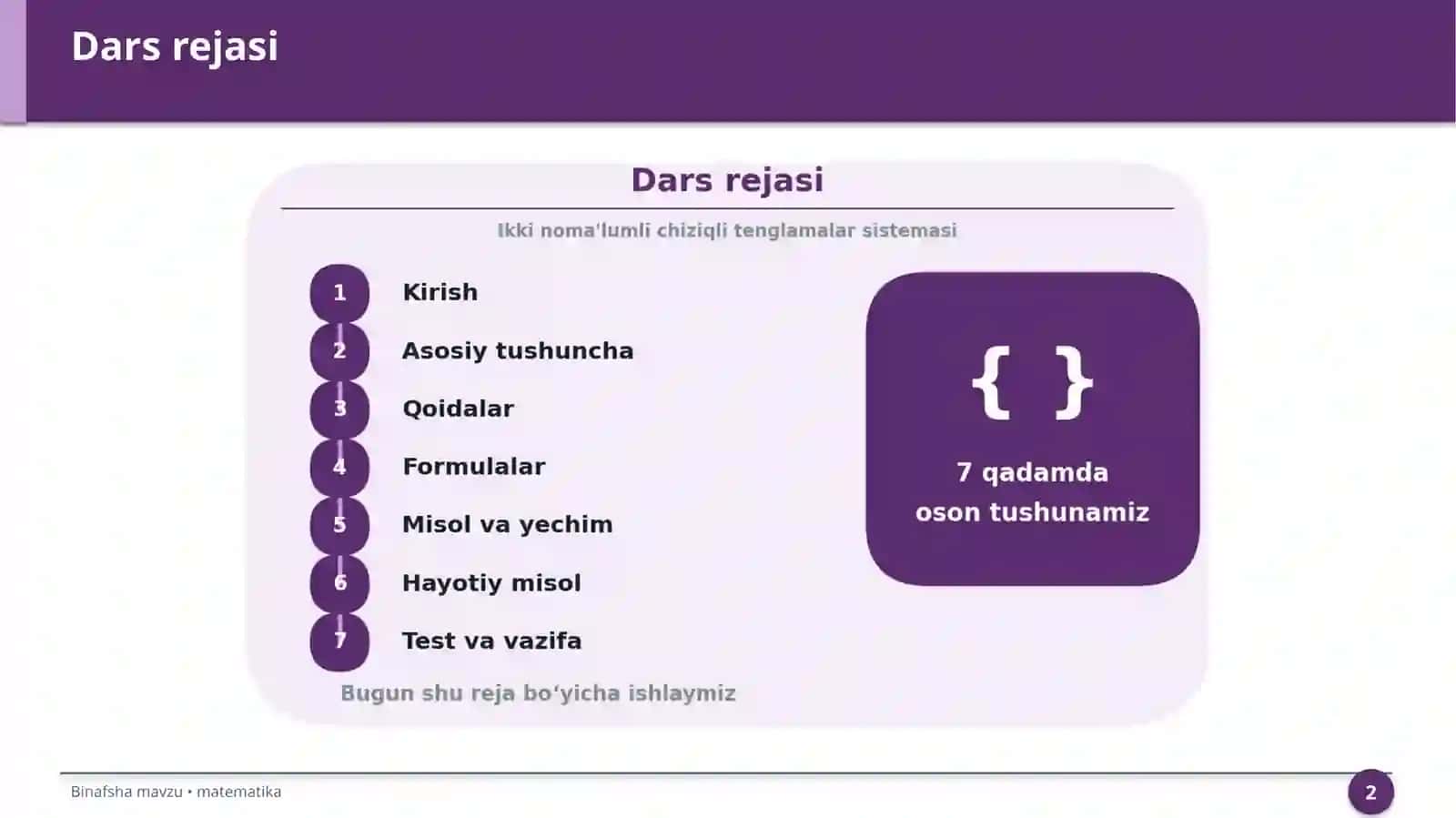 Ikki noma'lumli chiziqli tenglamalar sistemasi 2