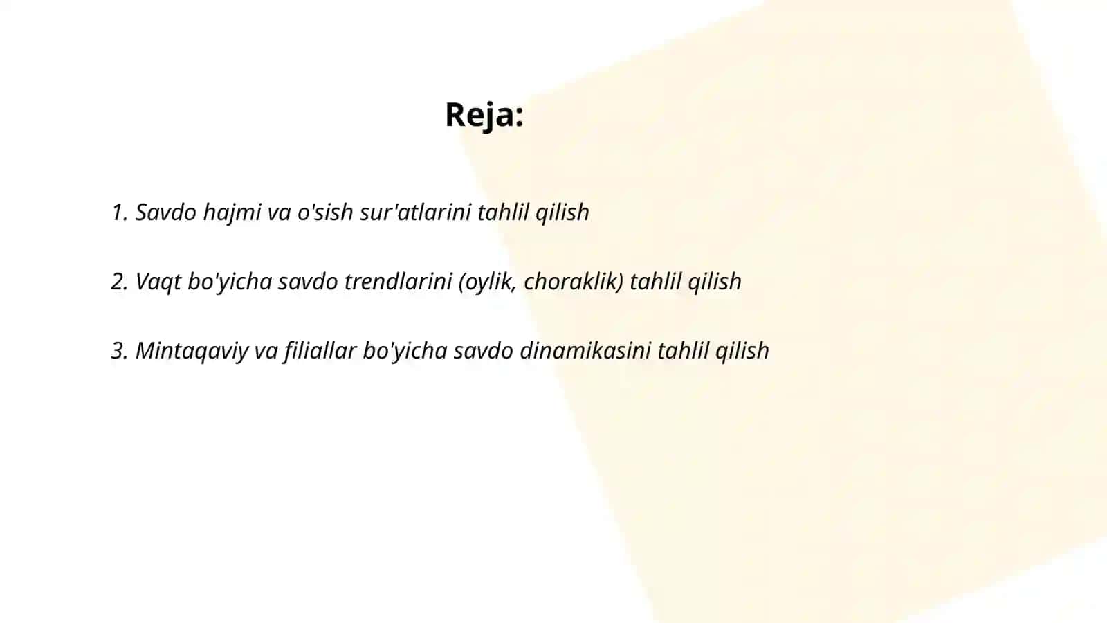 Kompaniyaning savdo dinamikasini tahlil qilish 2
