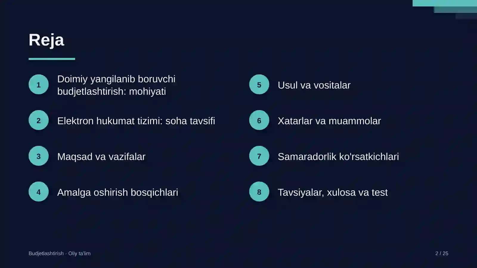 Elektron hukumat tizimida doimiy yangilanib boruvchi budjetlashtirish 2