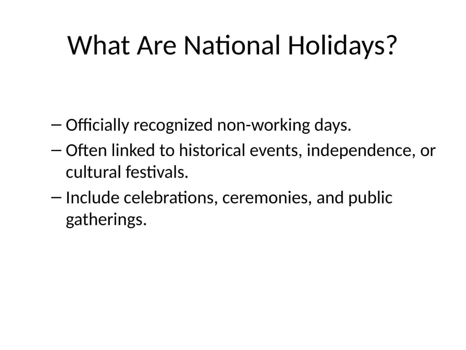 National Holidays: Overview 2