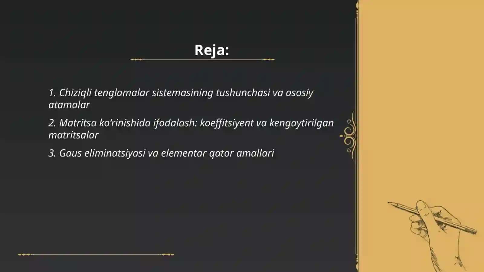 CHiziqli tenglamalar sistemasi va ularni yechish usullari 2