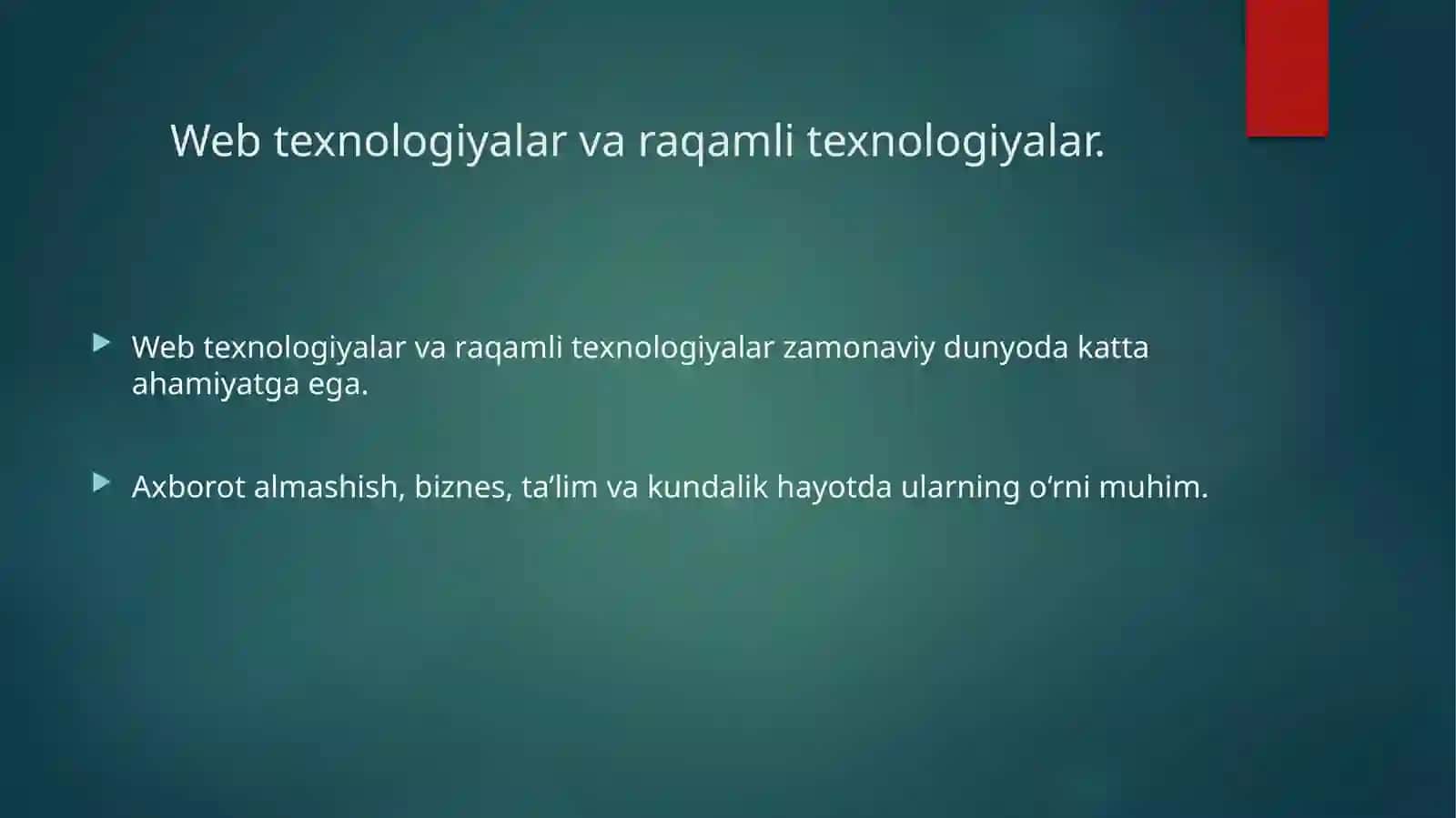 WEB TEXNOLOGIYALAR VA RAQAMLI TEXNOLOGIYALAR 2