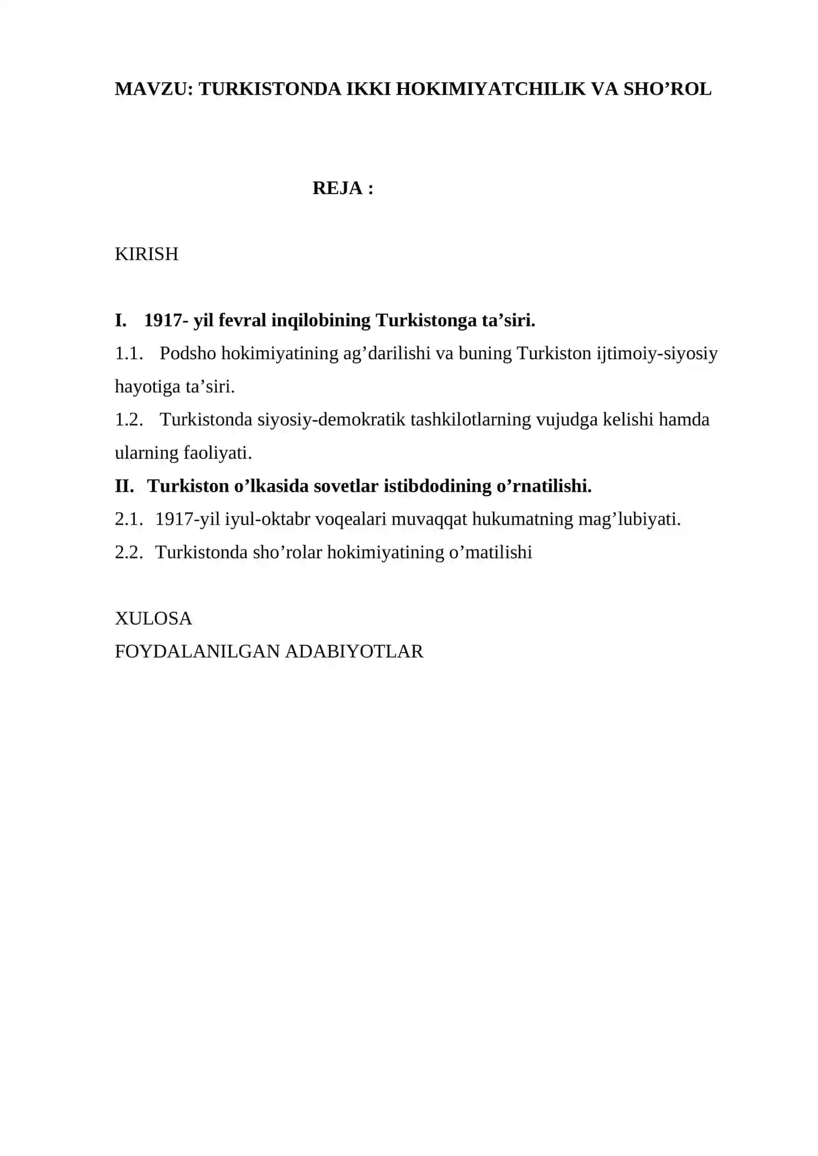 XX asr boshlarida Turkistonda davlatchilik jarayonlari va siyosiy tashkilotlar faoliyat 2