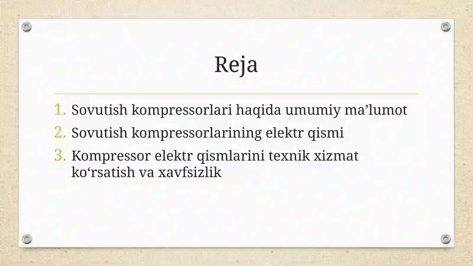 Kompressor elektr qismlarini texnik xizmat ko‘rsatish va xavfsizlik 2