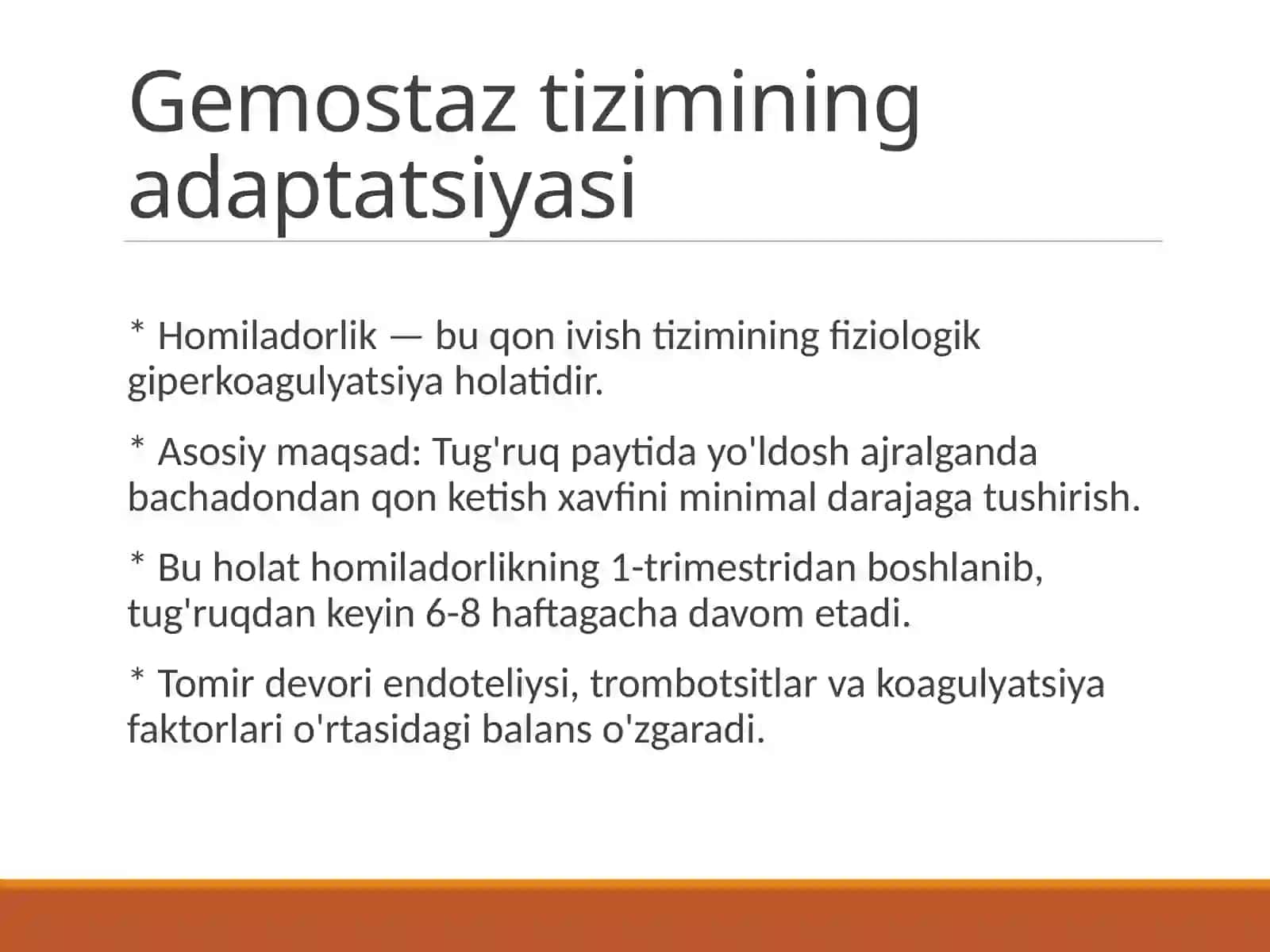 Homiladorlikda Gemostaz Tizimidagi O'zgarishlar 2