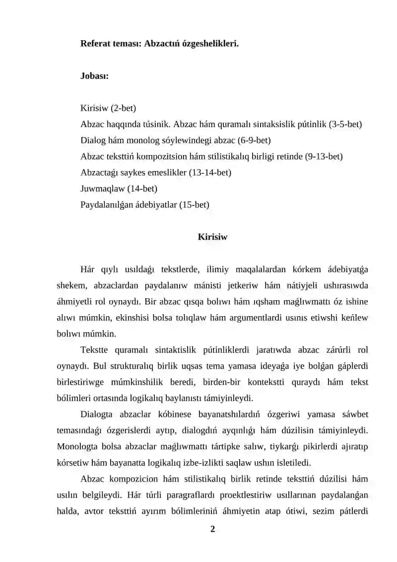 Abzactıń ózgeshelikleri 2