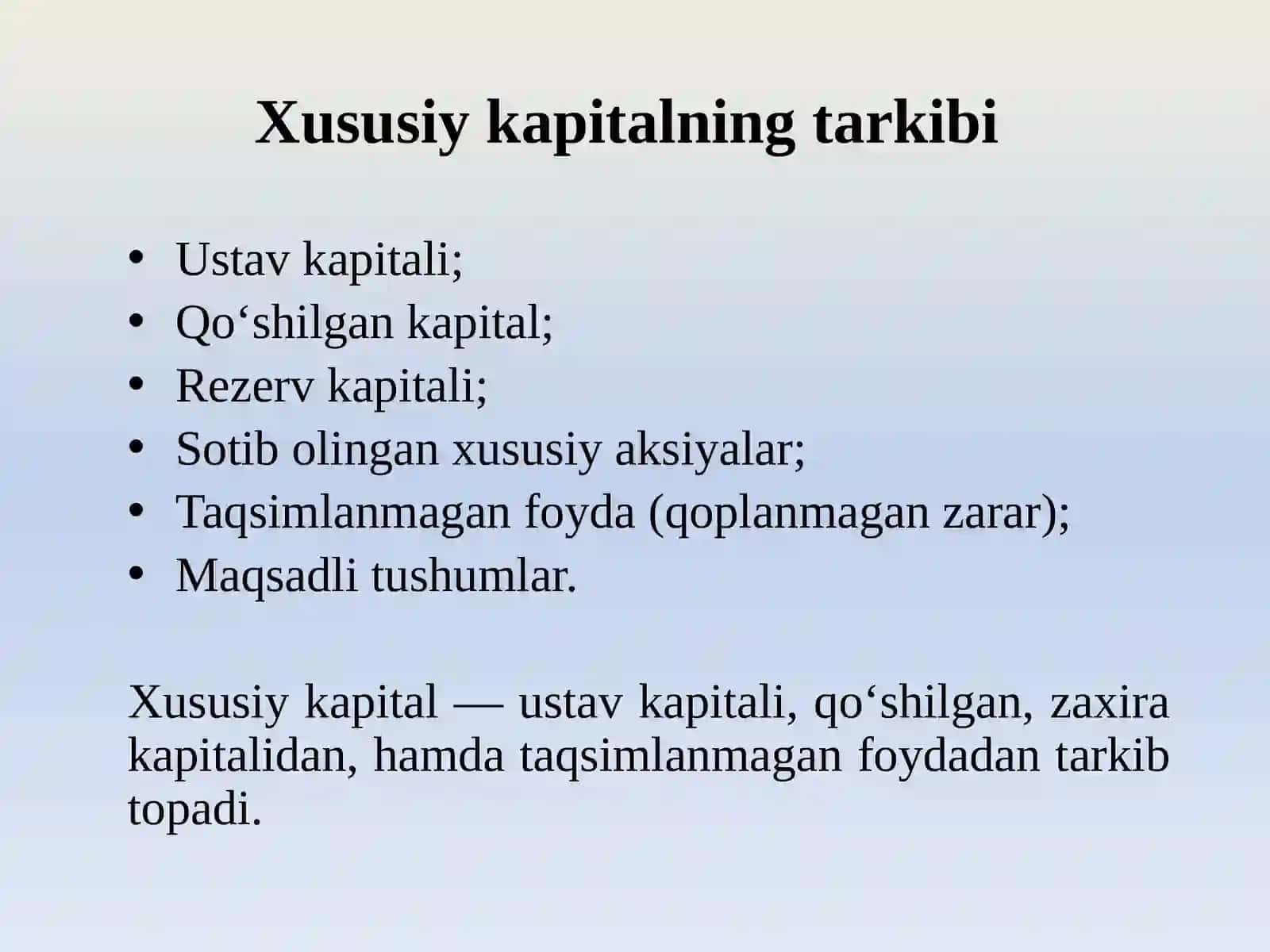 XUSUSIY KAPITAL TARKIBI VA UNING TAHLILI 2