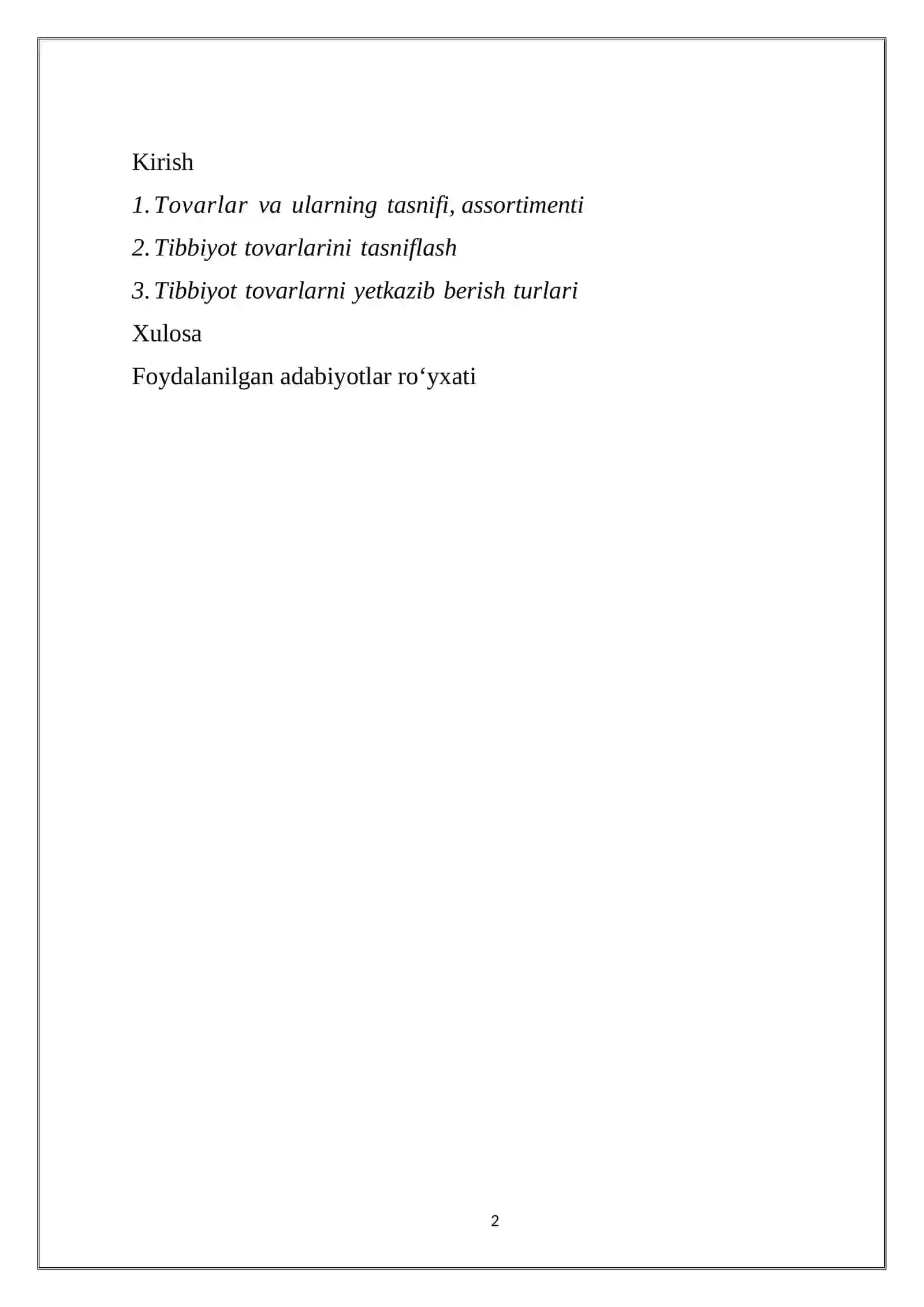TOVAR TASNIFLANISHINI ASOSIY TURLARI KURS ISHI 2