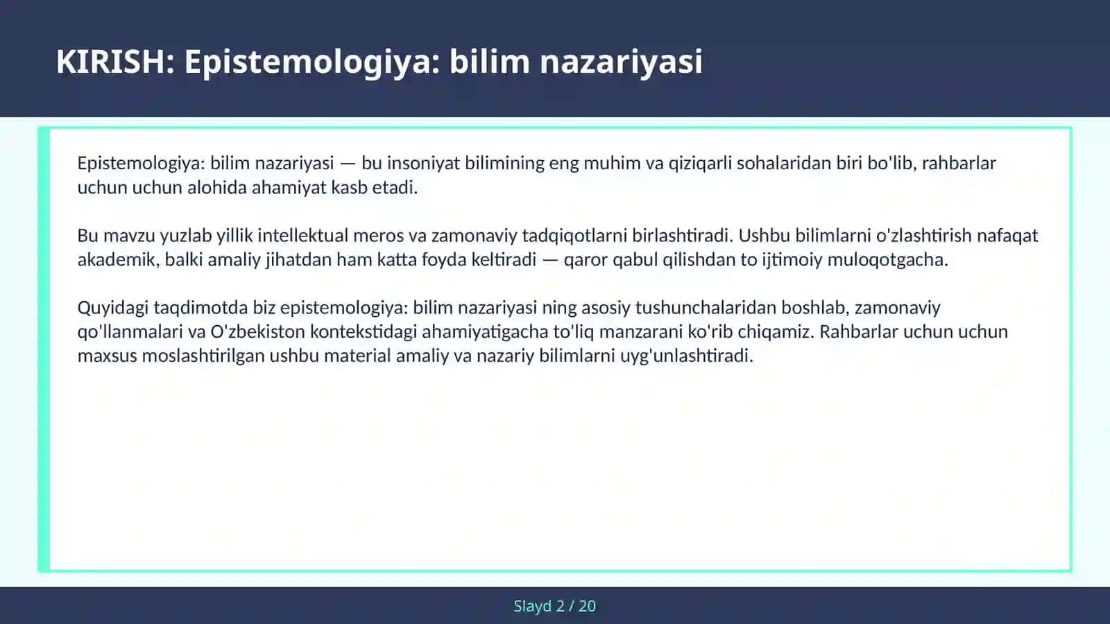 Epistemologiya: Bilim Nazariyasi 2