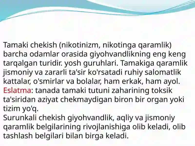 Nikotinizm va uning asoratlari 2