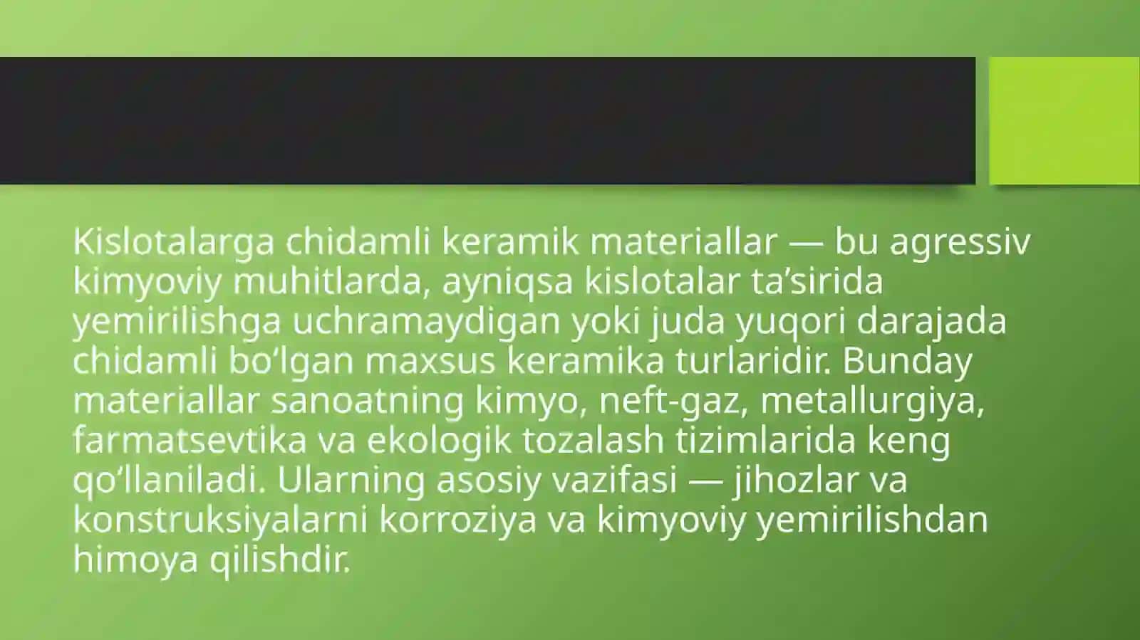 Kislotalarga chidamli keramik materiallar 2