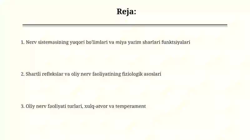 Nerv tizimi oliy bo’limlarining vazifalari 2