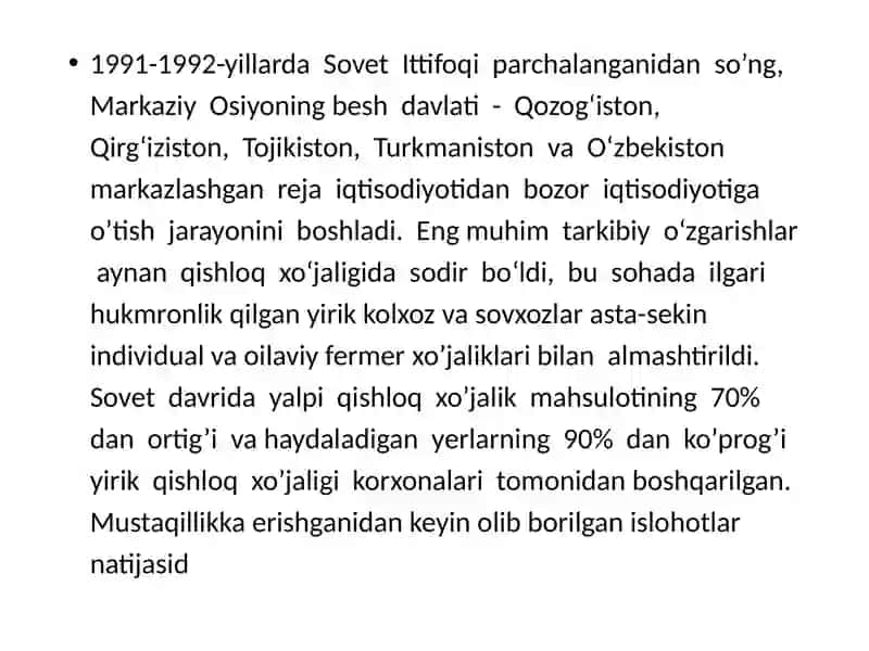 Markaziy Osiyoning qishloq xojaligi 2