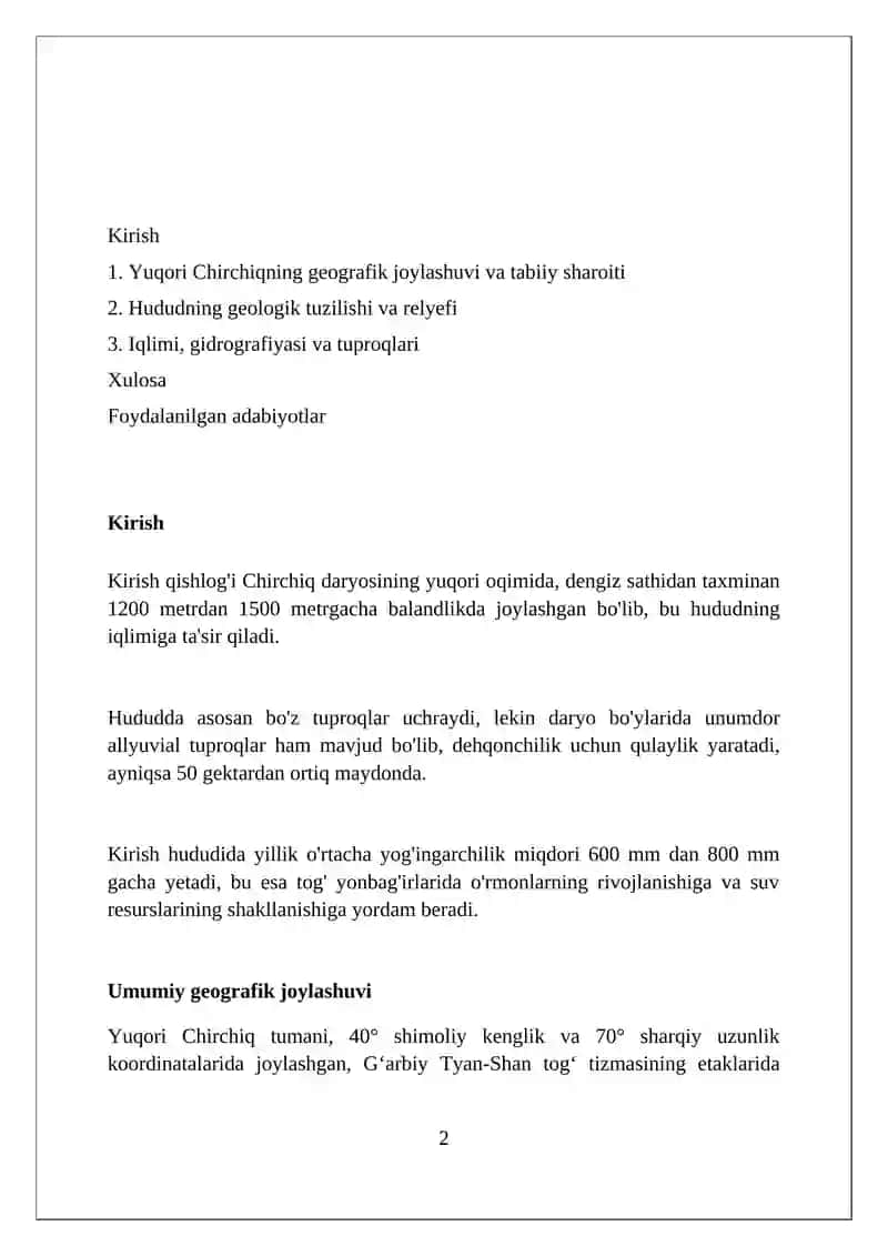 Yuqori chirchik geografyasi 2
