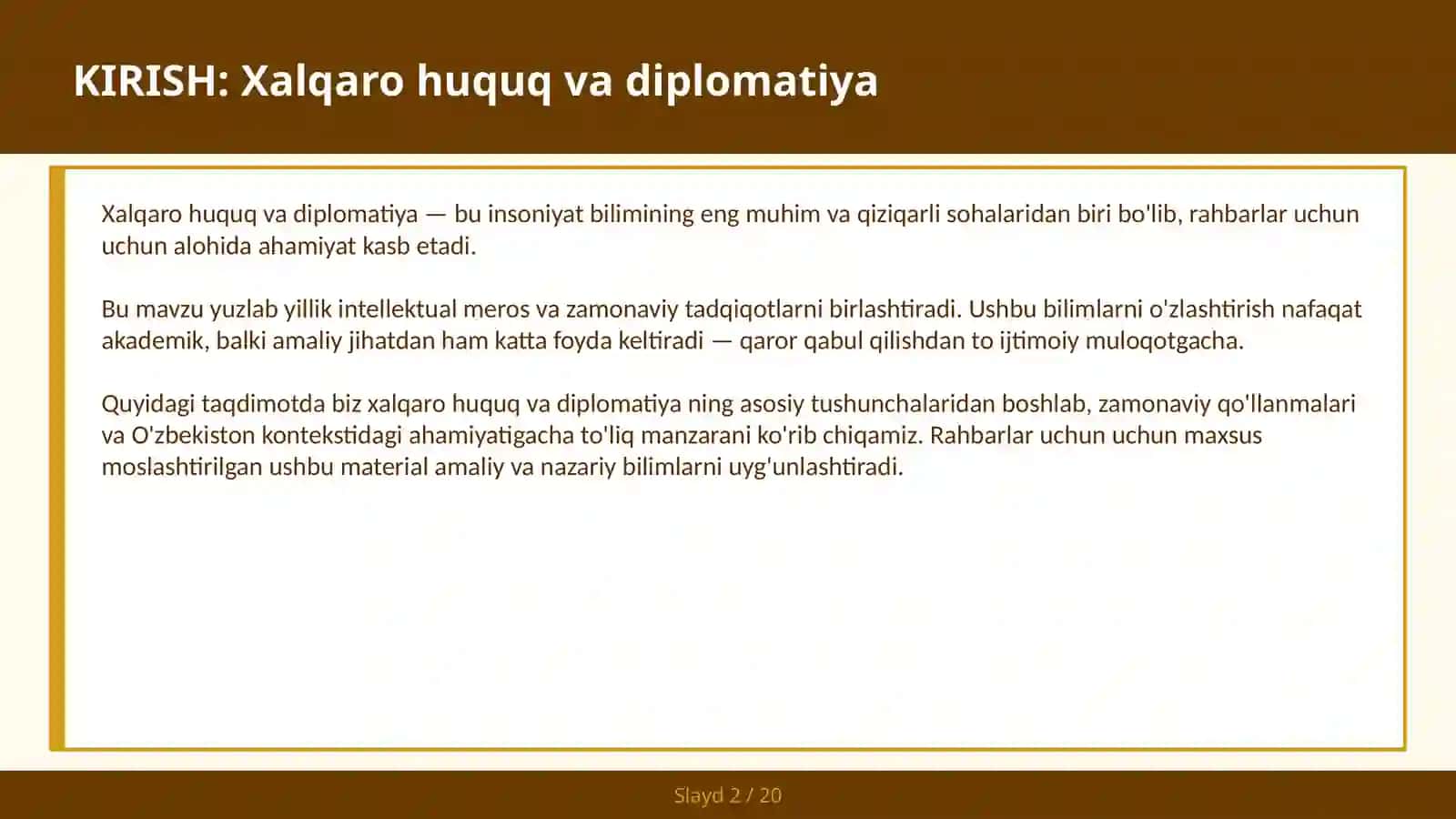 Xalqaro Huquq va Diplomatiya 2