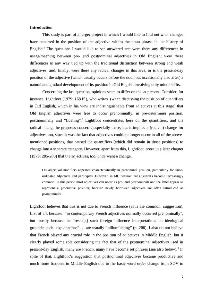 Position of Adjectives in Old English 2