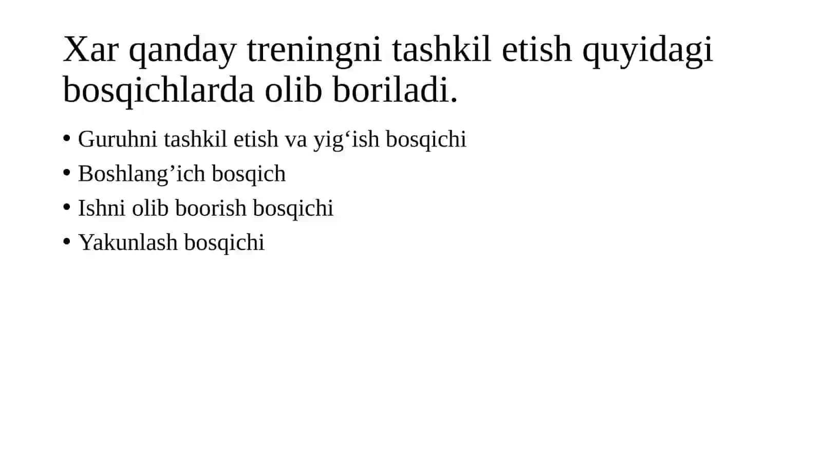 Psixologik treningning bosqichlari va guruhiy dinamika 2