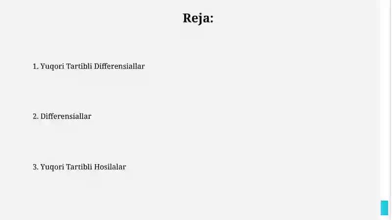 Yuqori Tartibli Differensiallar 2