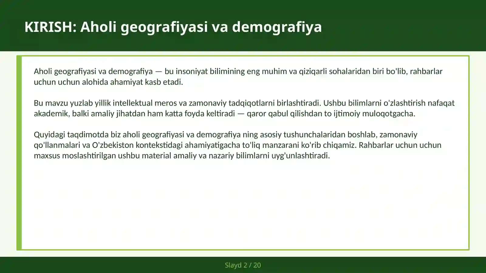 AHOLI GEOGRAFIYASI VA DEMOGRAFIYA 2