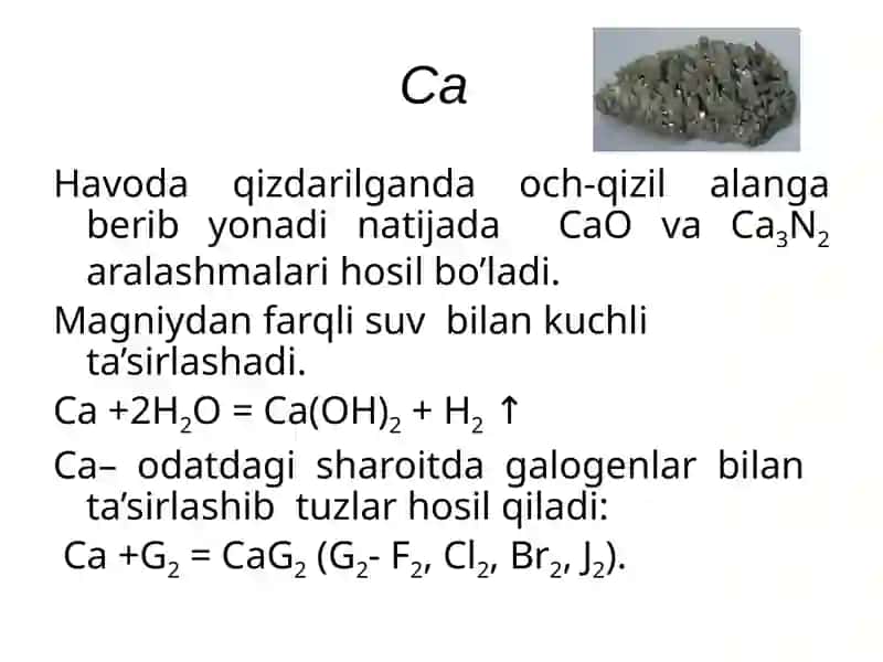 Davriysistemaning II guruhida kalsiyning xossalarini o'rganish 2