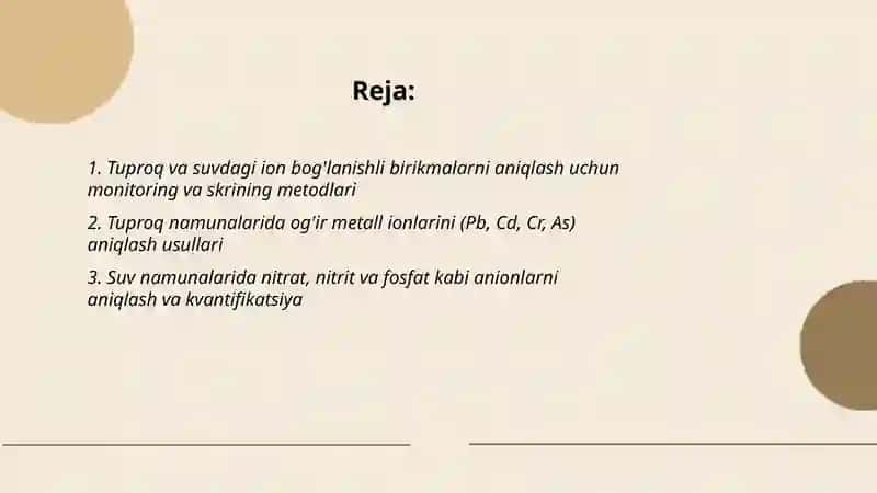 Tuproq va suvning ifloslanishida ion bog'lanishli birikmalarni aniqlash 2