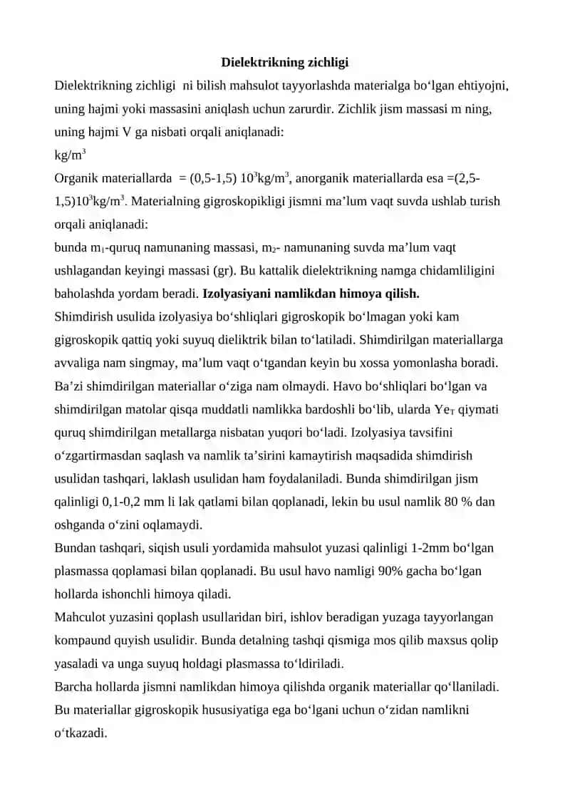 Dielektrikning issiqlik xossalari 2