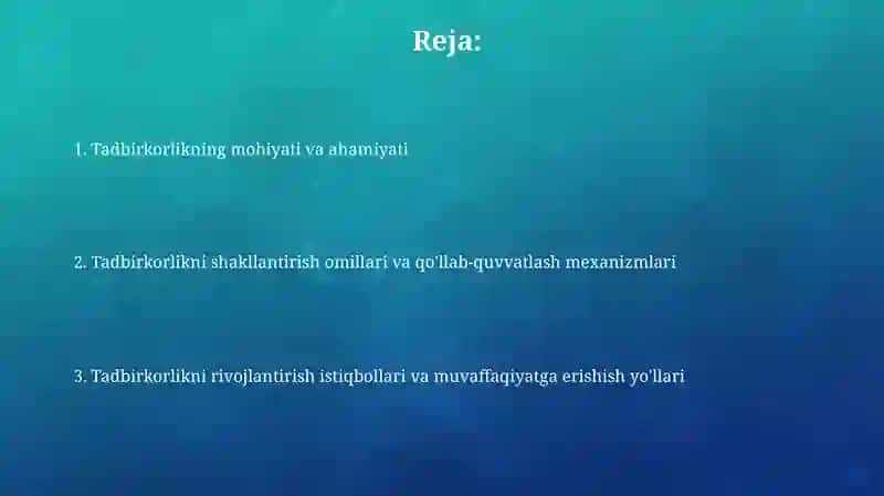 Tadbirkorlik faoliyati va shakllanishi 2