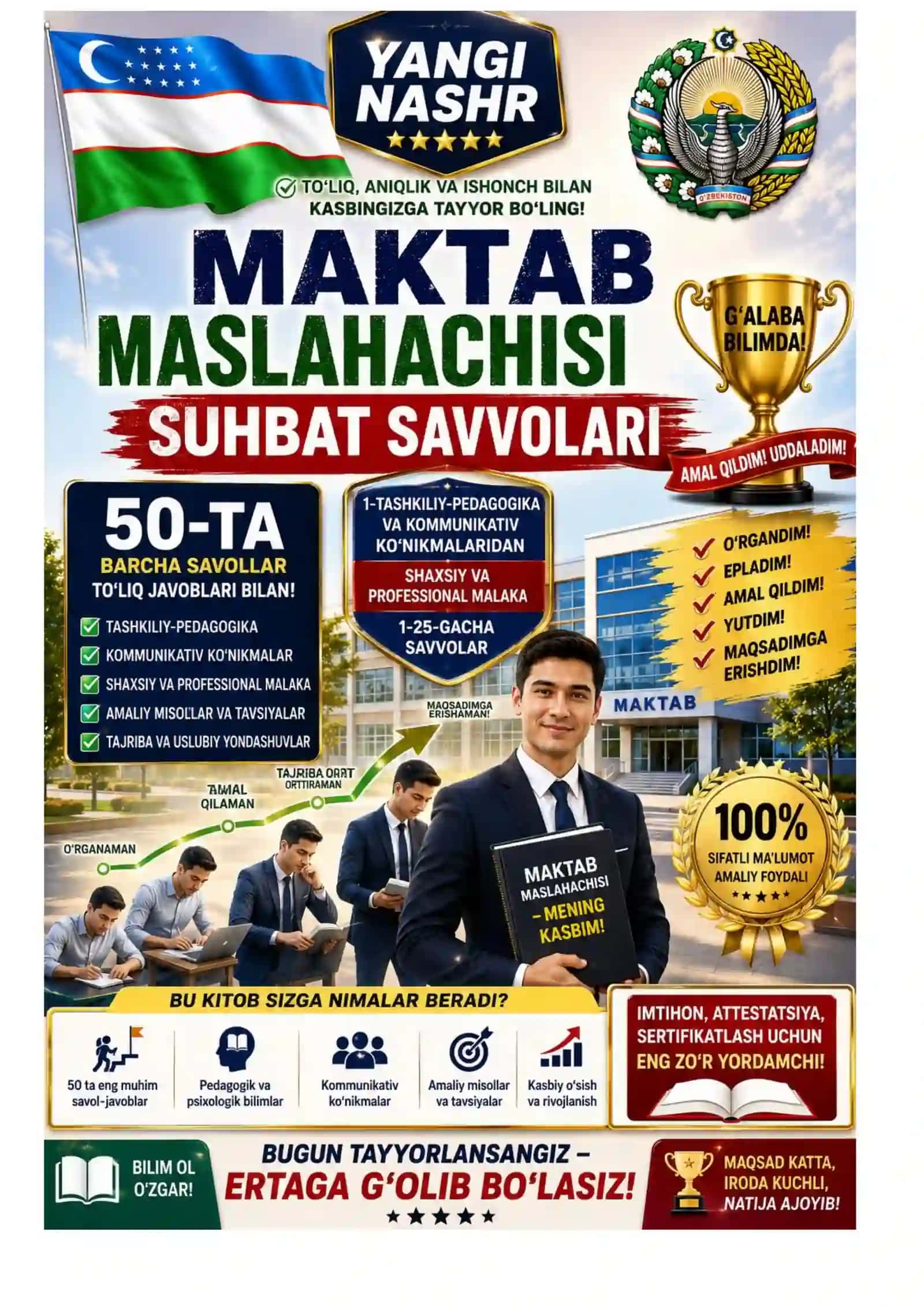 Maktab maslaxatchisi suxbat savollari 200 ta bilet. Jami 1000 ta savol javoblari bilan 2