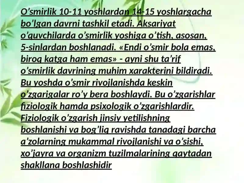 Oʻsmirlik davri psixologiyasi .Taqdimot 2