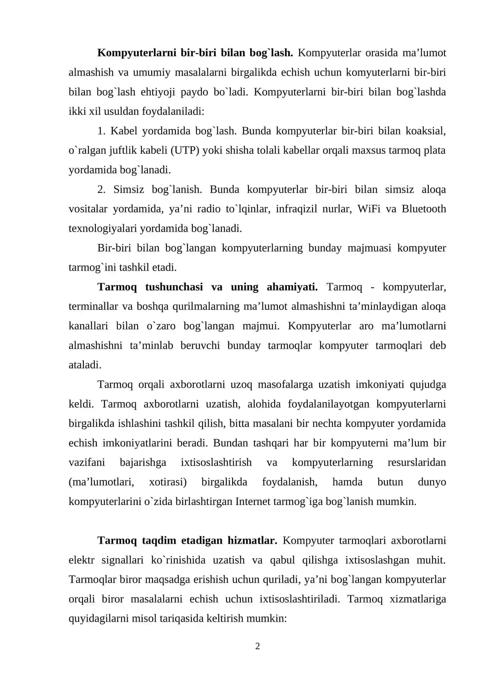 KОMPYUTЕR TARMОQLARI VA ULRANING TURLARI 2