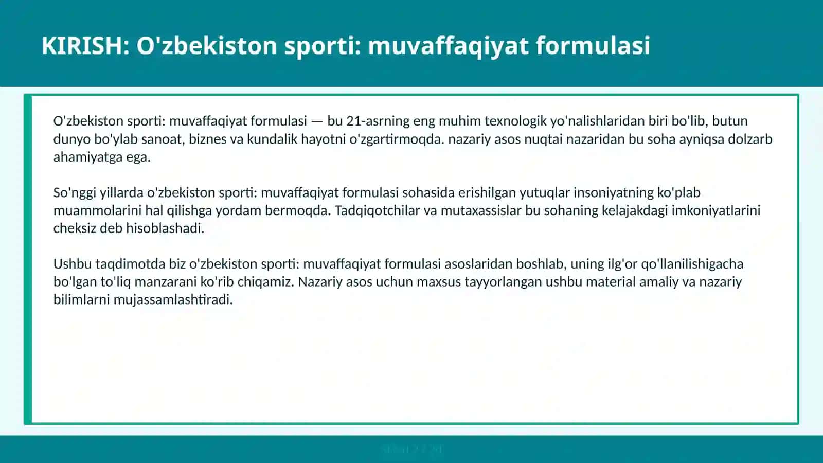 O'ZBEKISTON SPORTI: MUVAFFAQIYAT FORMULASI 2