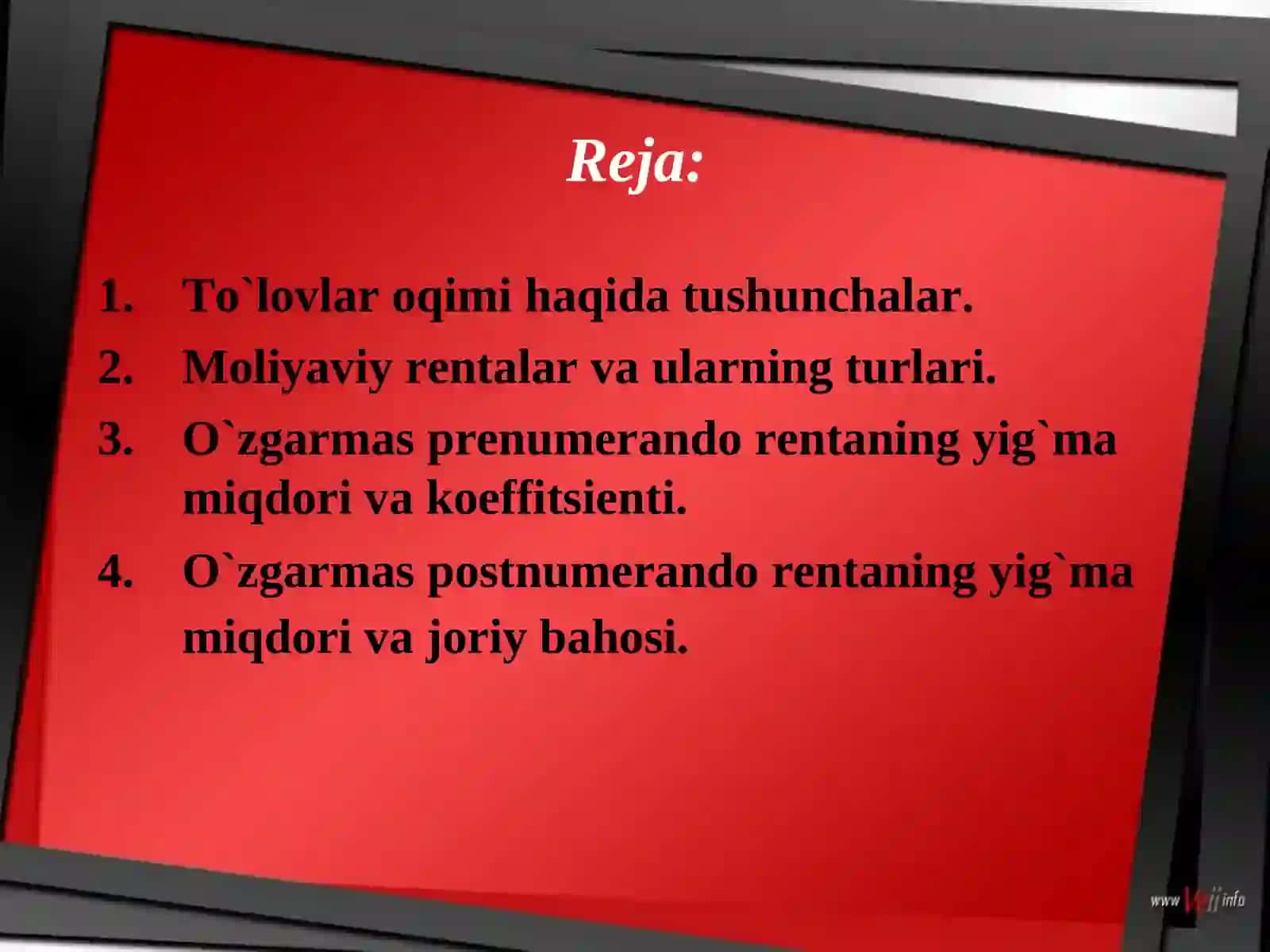 To'lоvlar оqimi. Mоliyaviy rеntalar 2