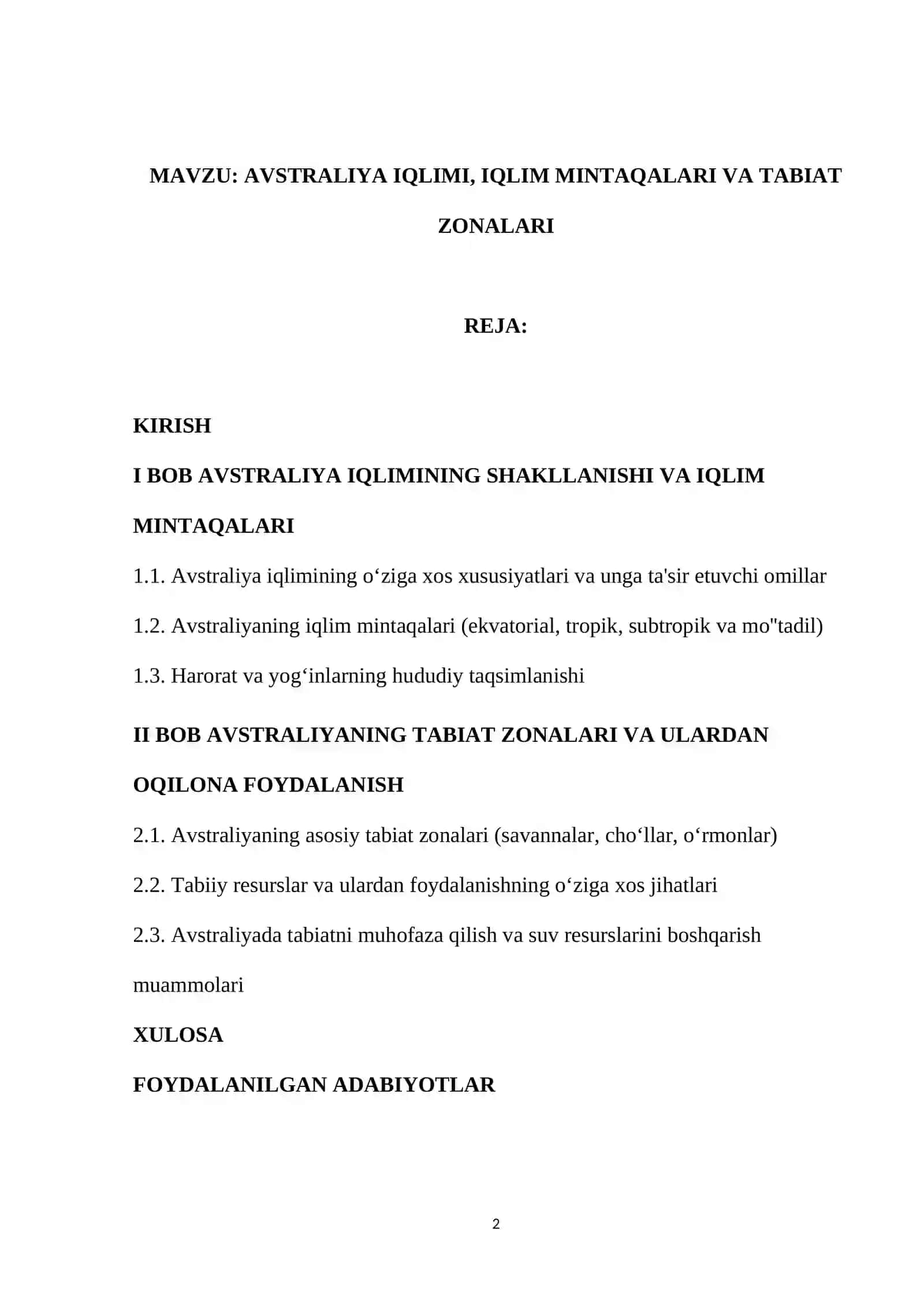 AVSTRALIYA IQLIMI, IQLIM MINTАQАLАRI VA TАBIAT ZОNАLАRI 2