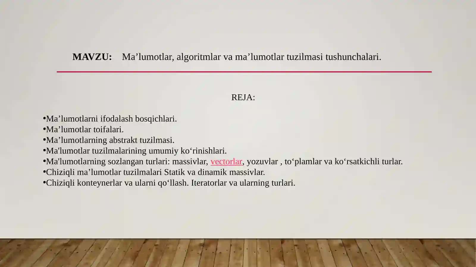 Ma’lumotlarning sozlangan turlari 2