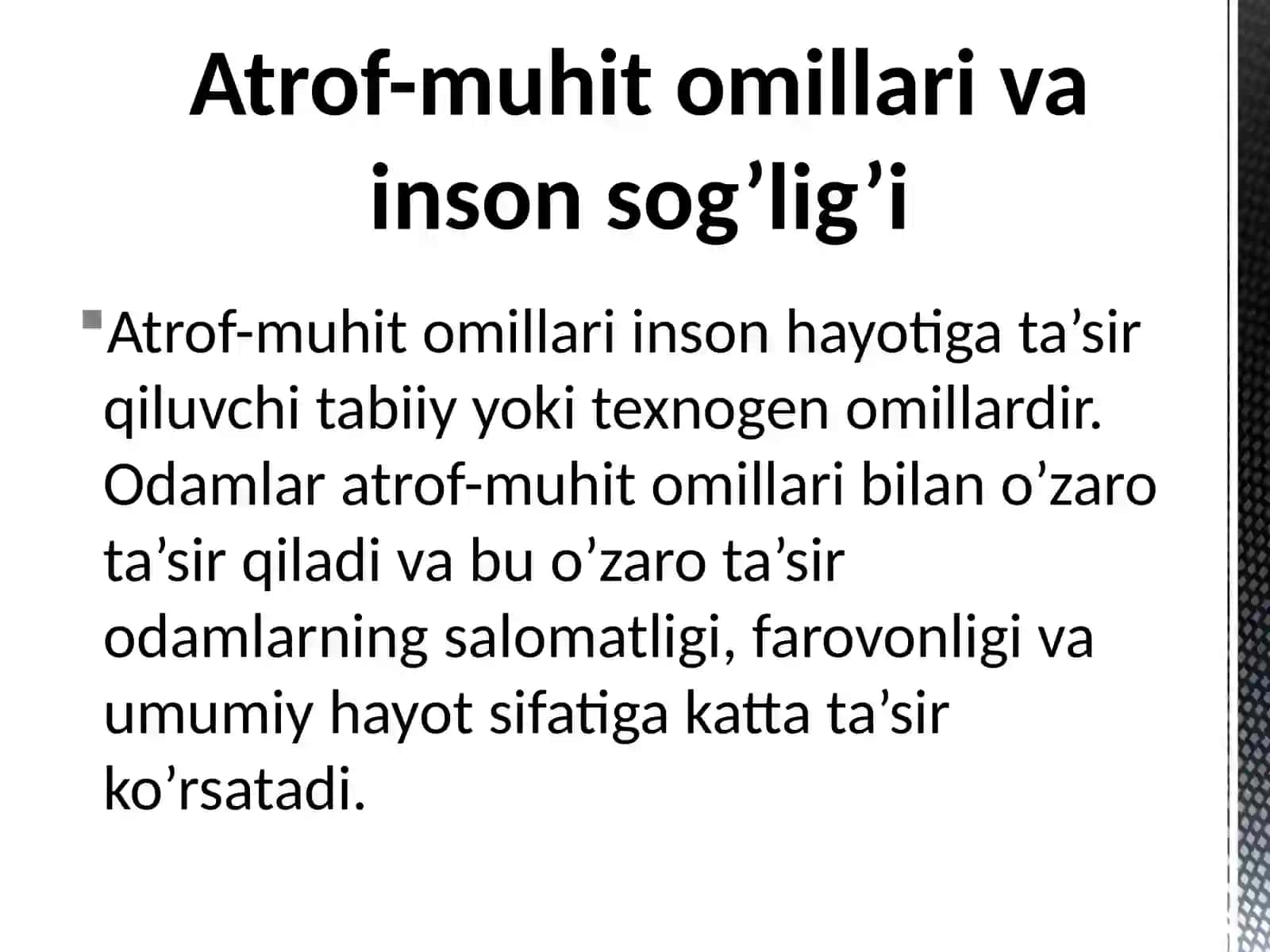 Atrof-muhit omillari va inson sog’lig’i 2