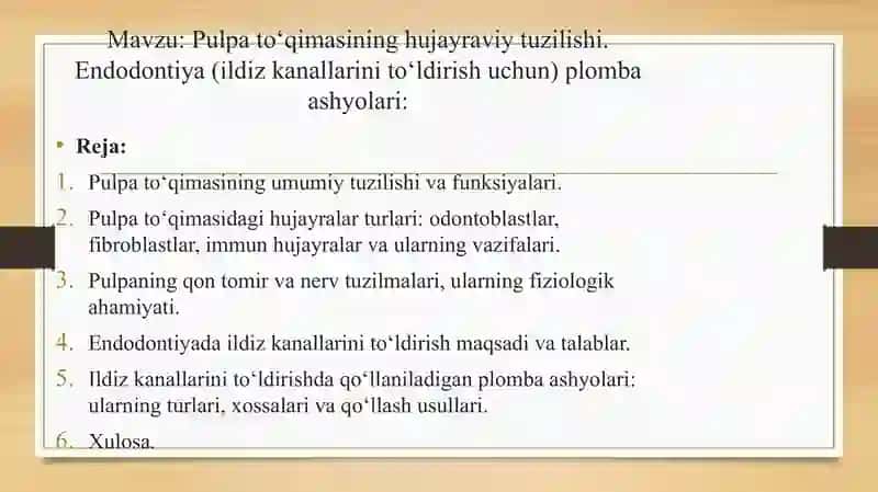 Pulpa to‘qimasining hujayraviy tuzilishi 2