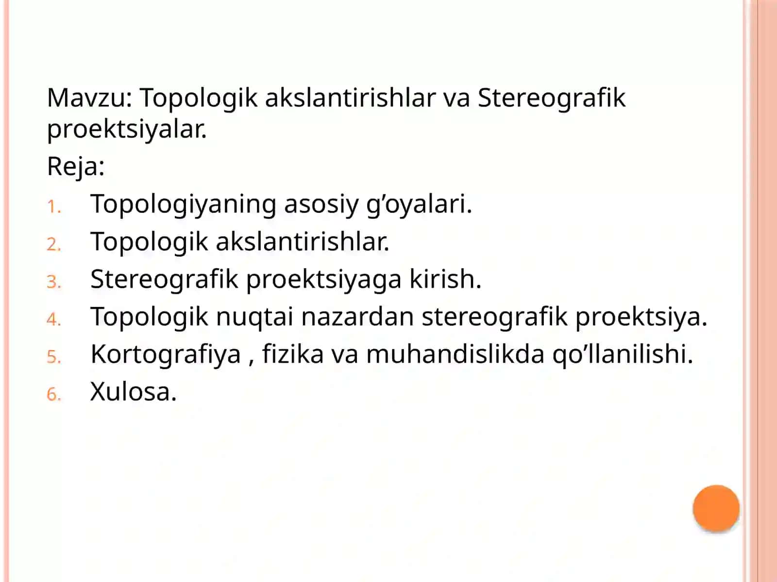 Differensial geometriya va topologiya fanidan mustaqil ishi 2