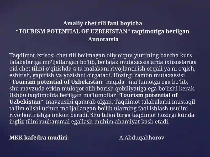 The Tourism potential of Uzbekistan 2