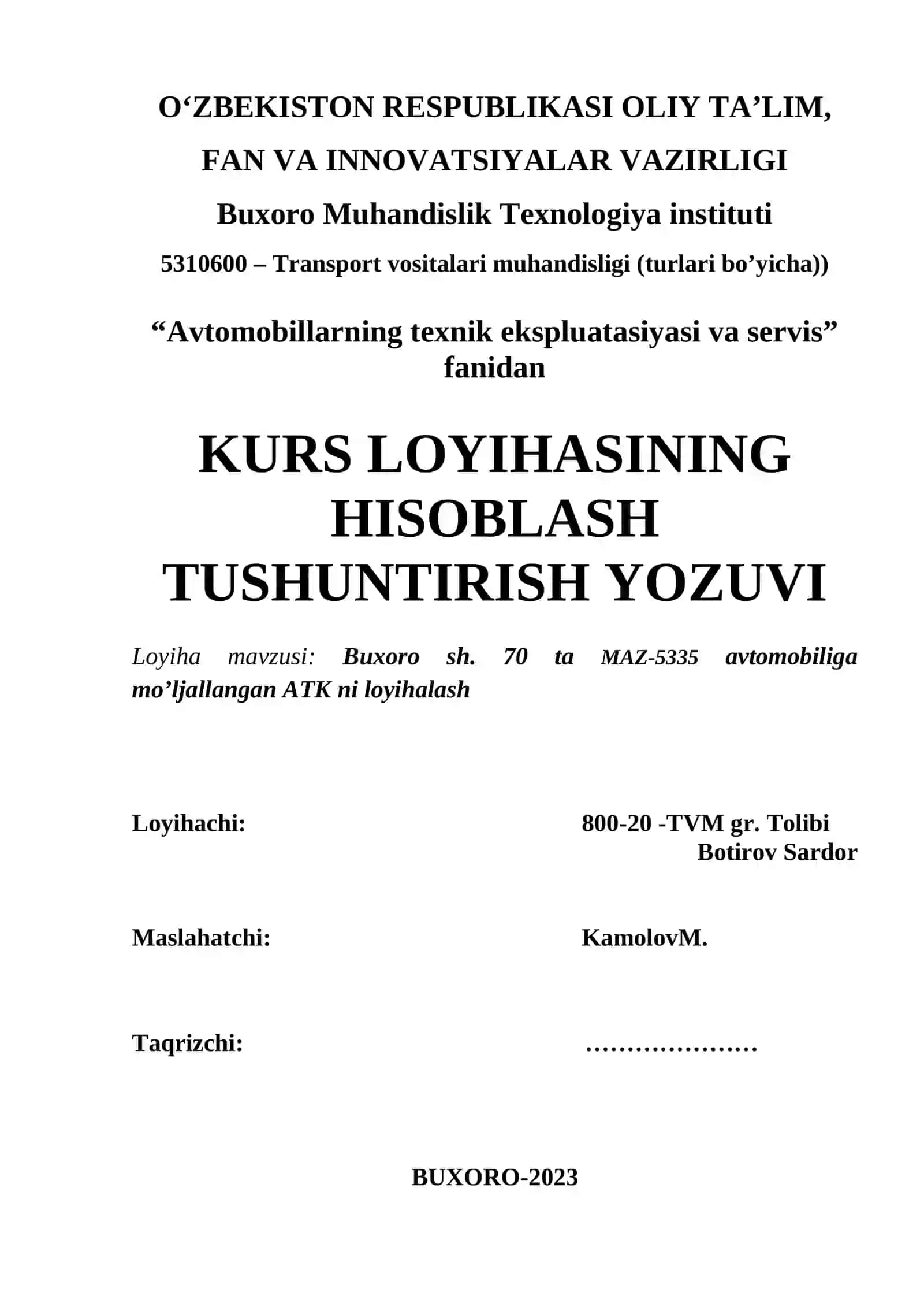 Avtomobillarning texnik ekspluatasiyasi va servis 2