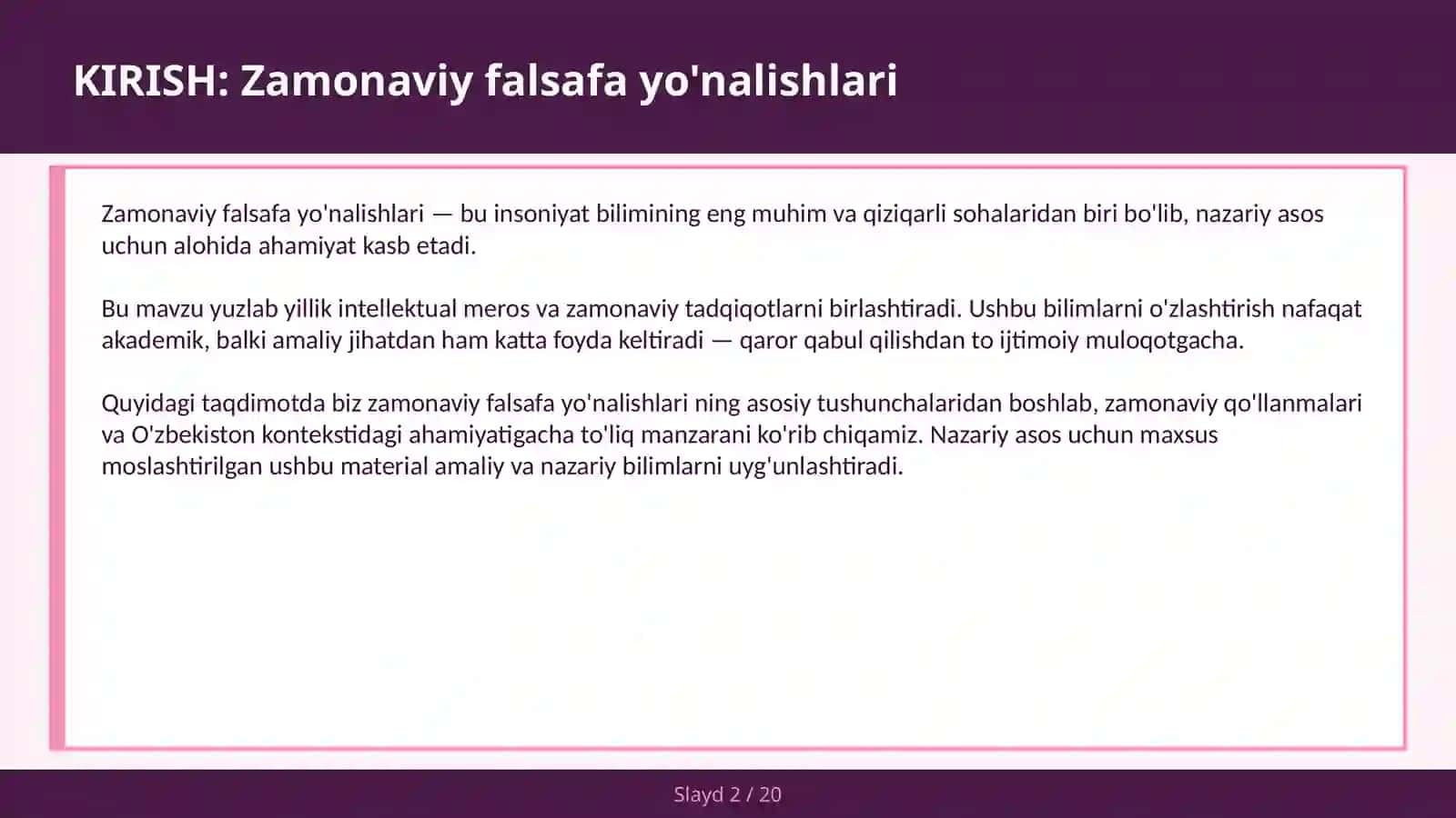 ZAMONAVIY FALSAFA YO'NALISHLARI 2