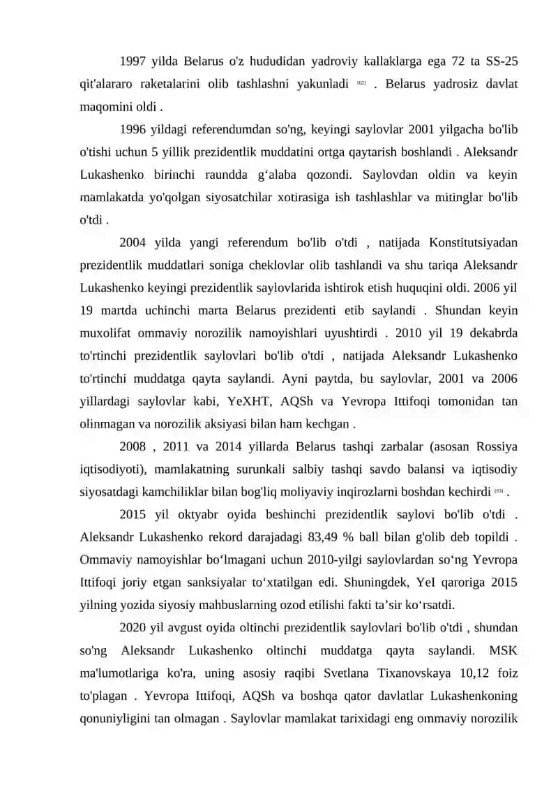 JAHON TARIXDAN 2000-2020 YILLLARDA BELORUSIYA 2